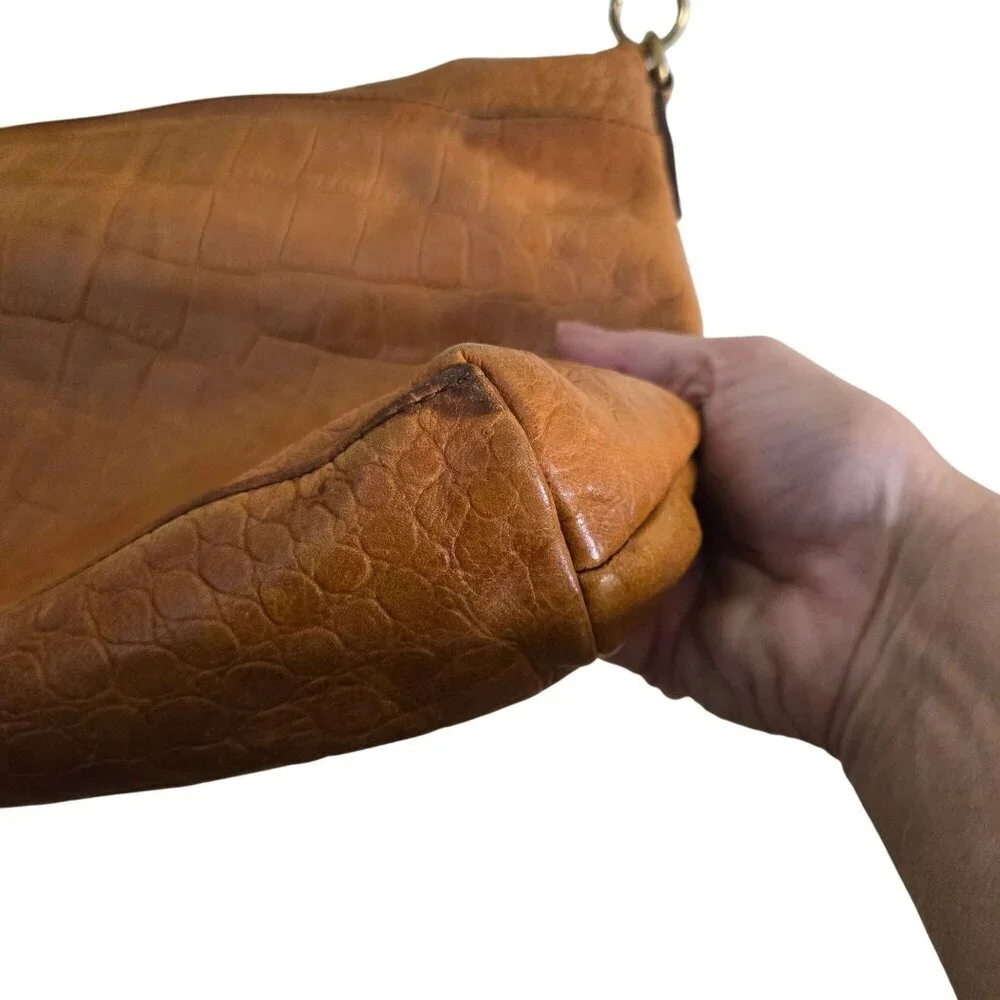 Margot New York Mickey Collection Brown Croc Embossed Hobo Bag Genuine Leather